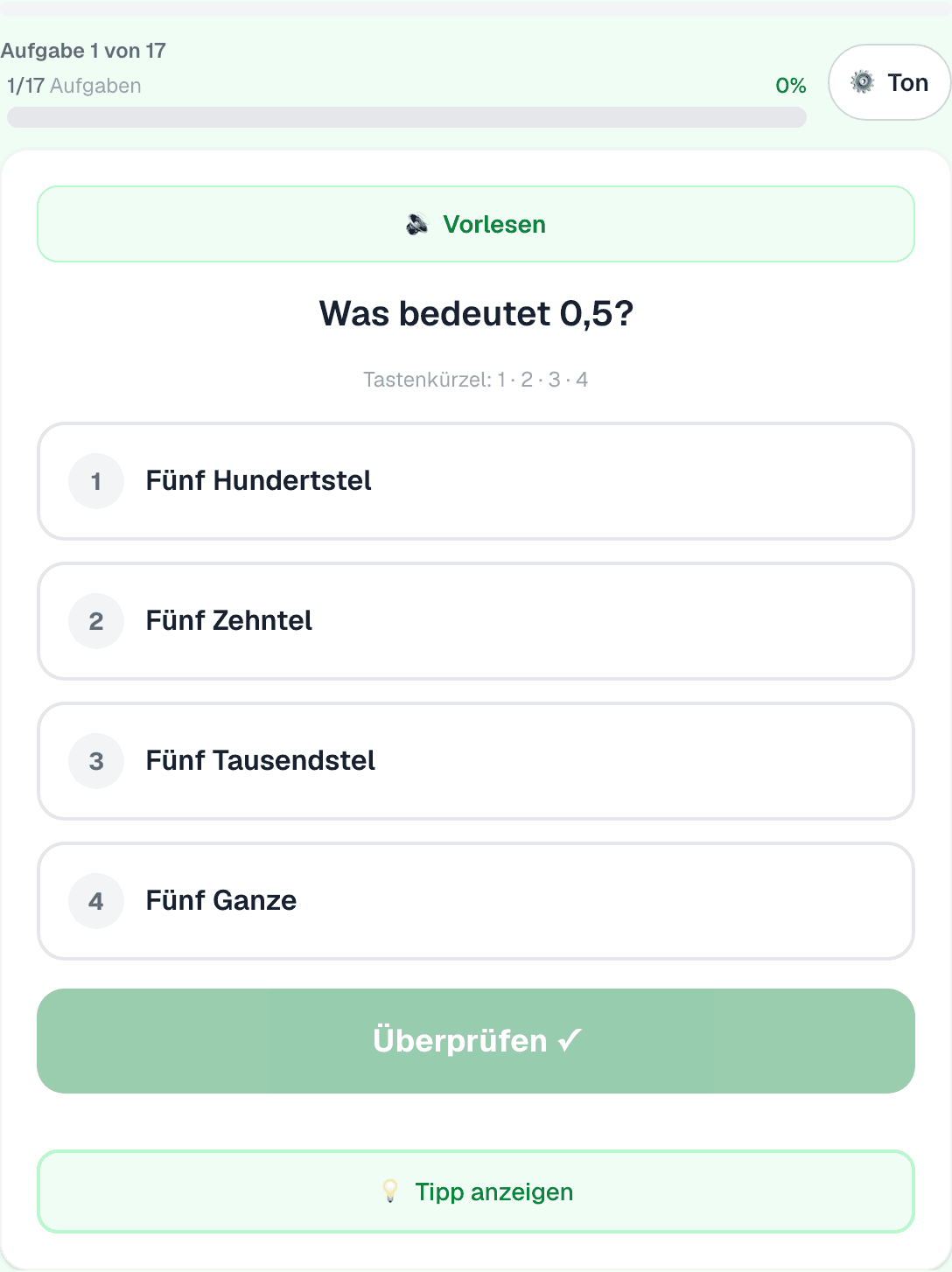 Screenshot einer interaktiven Matheaufgabe in Cleverli, 5. Klasse.